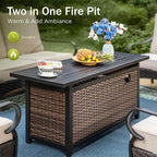 Patio Furniture Set with 56" Fire Pit Table, Premium Outdoor Wicker Metal Frame Furniture with Upgraded Waterproof Thick Cushions for Porch, Poolside, Deck, and Yard （4 Pieces,Grey