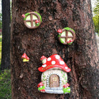 Fairy Door and Windows Garden Kit Accessories Outdoor, Glow in Dark Gnome House for Tree, Lawn Yard Art Sculpture, Miniature Garden Decor (Mushroom)