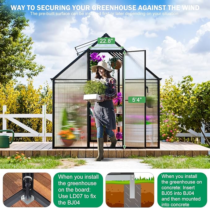 CDCASA 10.3x6.2 FT Greenhouse for Outdoors, Easy Assembly Thicker Aluminum Heavy Duty Polycarbonate Greenhouses Kit w/2 Vent Window, Swing Door, Walk-in Green House for Sunroom Patio,Backyard