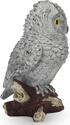 Owl Statue Figurine Home Decoration, Hand-Painted Owl on Branch, Waterproof, Fade-Proof Sculpture for Garden, Patio, Home Decor Statue (Gray)