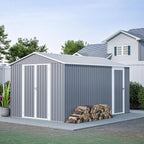 8x12 FT Metal Outdoor Storage Shed with Adjustable Side Door & Lockable Double Doors, Aluminum Frame, Weatherproof Tool Shed with Floor Frame for Garden, Backyard & Equipment Storage