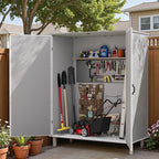 Patiowell 5x3 FT Outdoor Storage Shed with Floor, Plastic Vertical Storage Cabinet with Lockable Doors for Garden, Pool Storage, Tools and Patio Furnitrue Accessories, Light Gray