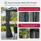SUNJOY Kingston 20' x 12' Hardtop Gazebo with Galvanized Steel Double Roof, Curtain and Netting, Gray Aluminum Posts Permanent Pavilion Gazebo for Garden, Patio, Deck, Lawn
