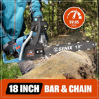 SENIX 4-Cycle 18-Inch Gas Chainsaw | 49cc Cordless Chain Saw for Wood Cutting, Tree Trimming, Farm & Home Garden Use | No Fuel Mixing, Automatic Oiler & Quick Start Engine