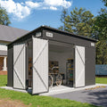 8'x10' Shed Galvanized Steel Storage Sheds with Triple Doors Utility Sheds for Vertical Storage, Dual Lock Lean to Shed with Sloped Roof for Mower, Bike, Garden Tools (Black)