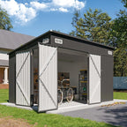 8'x10' Shed Galvanized Steel Storage Sheds with Triple Doors Utility Sheds for Vertical Storage, Dual Lock Lean to Shed with Sloped Roof for Mower, Bike, Garden Tools (Black)