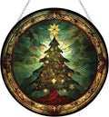 Personalized Magical Christmas Tree Suncatchers for Windows,6.3” Stained Glass Window Hangings,Hand-Painted Glass Panel Perfect for Home Décor