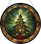 Personalized Magical Christmas Tree Suncatchers for Windows,6.3” Stained Glass Window Hangings,Hand-Painted Glass Panel Perfect for Home Décor