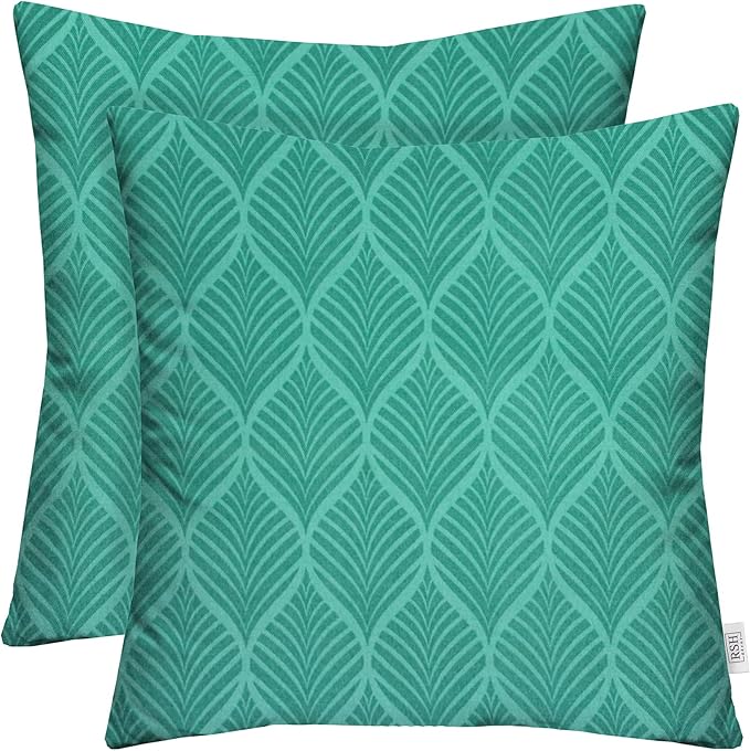 RSH DECOR: Square Throw Pillows Set of 2 | 17” x 17” | All-Weather Spun Fabric | Water and Fade-Resistant | Outdoor Accent Pillows for Patio Furniture | Fenbrook Teal