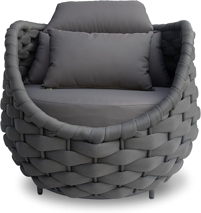 Patio Rope Accent Chair: Aluminum Single Seater Armchair - Large Woven Chair Cushioned - Modern Arm Chair Assembled - Assembled for 400lbs Outdoor Deck Balcony Porch Yard Garden Hotel, Dark Gray