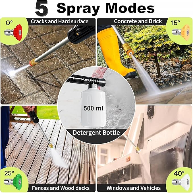 2025Upgraded Pressure Washer 5000PSI with Adjustable Touch Screen 8 Level, 34" Tall, 4 Quick Connect Nozzles,Inlet Hose&Filter&500mlFoam Cannon for Cars/Fences/Driveways/Home Cleaning,Red