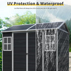 8x6 FT Resin Storage Sheds Outdoor with Floor, 2 Windows & Lockable Door Storage Shed - Waterproof Garden Tool Shed, Patio & Backyard Tool Storage Cabinet Use - Black