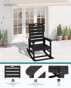SERWALL Outdoor Rocking Chair Set of 2, Oversized Rocking Chair with Footboard for Adults, HDPE All Weather Rocking Chairs for Patio, 350lbs Weight Capacity, Black
