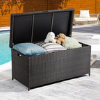 IDZO 136 Gallon Outdoor Wicker Storage Box, UV Weather & Water Resistant, Soft-Close Hinge, Poly Bag Included, Patio Cushion Storage - Brown
