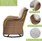 Outdoor Wicker Patio Furniture Set - 6 Piece Rattan Patio Conversation Set with 2 Rocking Swivel Chairs,2 Ottomans,1 Loveseat and 1 Side Table for Porch Deck Backyard Garden(Yellow/Beige)