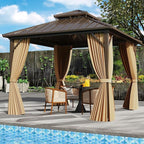 Tangkula 10x10 FT Hardtop Gazebo, Permanent Pavilion Shelter with Netting & Curtain, Heavy-Duty Double Galvanized Metal Roof, Aluminum Frame, Outdoor Gazebo for Patio Garden Deck Lawn Backyard