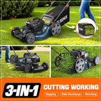 SENIX Self Propelled Gas Lawn Mower 21''- 140 cc 4-Cycle Briggs & Stratton Engine, 3-in-1 Bagging, Mulching, and Side Discharge, 6 Heights Adjustment, Gas Lawn Mower