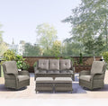 Rilyson 6 Piece Outdoor Patio Furniture Set - Rattan Wicker Patio Conversation Sets with 2 Swivel Rocker Chairs,2 Ottomans,1 Sofa and 1 Coffee Table for Outside Porch Deck Yard(Mixed Grey/Grey)