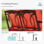 MFSTUDIO 5 PCS Outdoor Patio Furniture Set, Metal Outdoor Conversation Set, Rattan Wicker Patio Sectional Sofa Set with 2 x Fixed Single Sofa, 2-Seat and 3-Seat Sofa, 1 x Coffee Table, Red