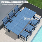 LOUNZY 9 Pieces Patio Dining Sets, 90'' Table Outdoor HDPE Furniture Set w/ 2" Hole Cut-Out Dining Table with 8 Patio Chairs for Lawn, Pool and Yard, Navy