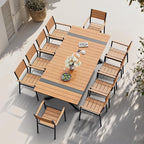 Pellebant 11 Piece Patio Table and Chairs Set for 10, Aluminum Outdoor Dining Set with Umbrella Hole, Stackable Dining Chairs & 94" Dining Table, Brown