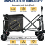 Collapsible Folding Wagon Cart, 220LBS Heavy Duty Foldable Utility Garden Cart with All Terrain Wheels & Side Storage Bag, Portable Sports Wagon for Camping, Shopping, Garden (Black)