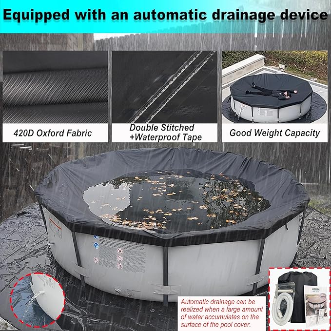 22 Ft Pool Cover, with Automatic Drain Round Pool Cover, One-Piece Quick Installation and Removal Above Ground Pool Cover, Preventing Waterlogging, UV Protected Solar Swimming Pool Cover