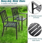 PHI VILLA 7 Piece Outdoor Dining Set for 6, 64" Metal Steel Dining Table with Umbrella Hole & Black Stacking Dining Chairs for Patio, Yard, Porch, Deck