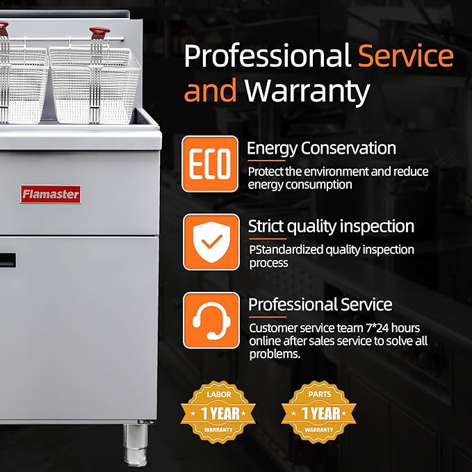 Commercial Deep Fryer with 2 Baskets, 90000 BTU Natural Gas Fryer - CSA Certified, 200°F-400°F 3 Tubes, Stainless Steel Floor Fryer for Restaurants, Fast Food, Food Trucks
