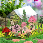 36 Pcs Mixed Model Trees with 40g Moss Pink and Green, Diorama Trees Grass Mini Fake Miniature Trees Moss for Building Model, Model Train Scenery, Natural Green Landscape, Railroad Scenery