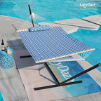 Lazy Daze Hammocks 12FT Quilted Fabric Hammock with Soft Pillow, Double 2 Person Tree Hammock with Spreader Bar for Outdoor Patio Backyard Poolside, 450lbs Weight Capacity, Blue Floral