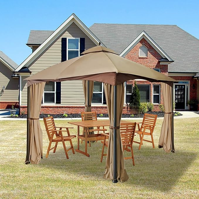 Gazebo Universal Replacement Privacy Curtain – Hugline 10' x 10' Gazebo Side Wall Outdoor Privacy Panel with Zipper (Brown)