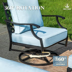 HERA'S HOUSE Outdoor Chairs Set of 2, 2 x Patio Chair with Blue Cushions, All Weather Outdoor Furniture for Lawn Garden Backyard Deck(Swivel Chairs)