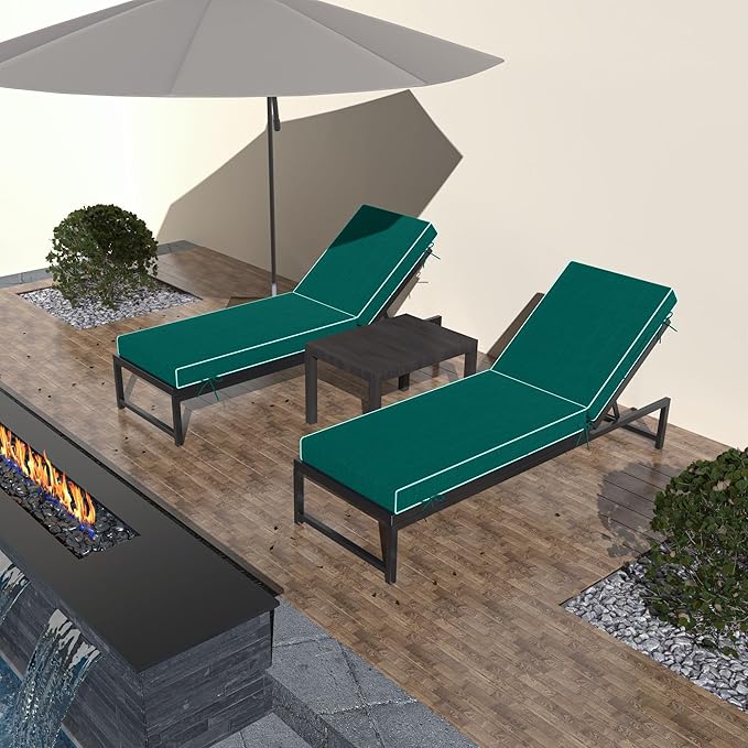Chaise Lounge Cushions Outdoor Furniture 72 x 21 Inch Olefin Patio Lounge Chair Cushions 4'' Thick Waterproof Outdoor Chaise Cushion Weather Resistant Pool Lounger Cushion (Dark Green)