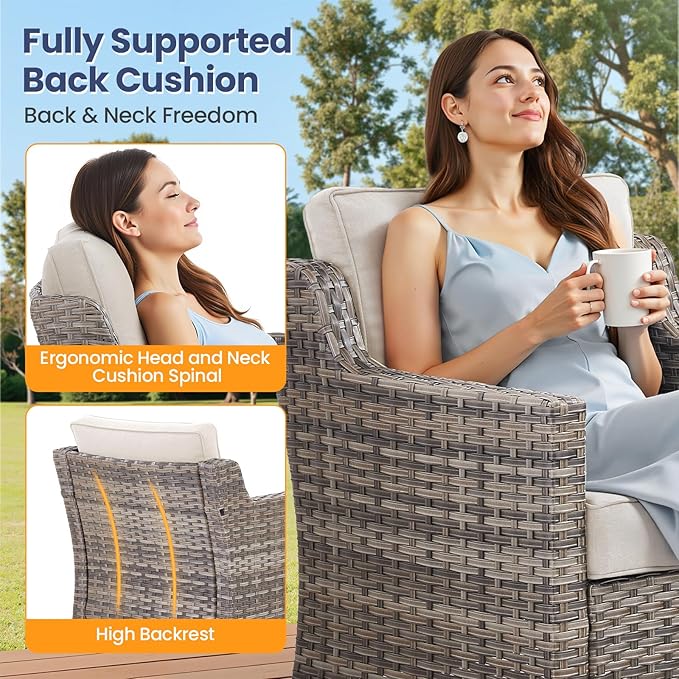 Outdoor Swivel Rocking Chair, Rocking Chair Outdoor with Stylish Armrests, Wicker Patio Chairs with Comfy Cushions for Garden Deck Porch