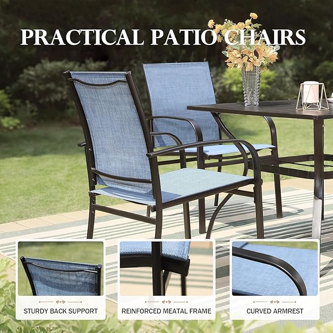 HERA'S HOUSE Outdoor Dining Chairs Set of 6, 36" Textilene Fabric Patio Chairs with Wrought Iron Metal Frame Support 350lbs for Lawn Garden Backyard Deck, Blue