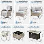 Outdoor Sectional Patio Furniture Set with Swivel Rocking Chairs,9 Pieces Wicker Conversation Sets L Shaped Couch Out Door Sofa Set Outside Furniture for Garden Deck Yard Porch,Grey