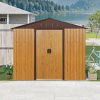 8x4 ft Outdoor Metal Storage Shed with Floor Foundation and Window, Lockable Galvanized Steel Tool Shed with Sliding Door and Air Vent, Waterproof Garden Storage House for Backyard, Patio