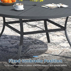 DIFY 59.8" Round Outdoor Patio Dining Table for 8-10, All-Weather Metal Steel Slatted Patio Table with 1.57" Adjustable Umbrella Hole, for Lawn Garden Porch Backyard, Grey