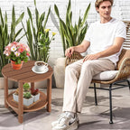 LZRS Round Adirondack Side Table Double End Table, Outdoor Side Tables for Patio, Backyard,Pool, Indoor Companion, Easy Maintenance & Weather Resistant(Brown)