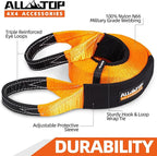 ALL-TOP Recovery Snatch Strap, 4in x 30ft - 46500Lbs, Extreme Duty 100% Nylon Kinetic Towing Recovery Strap with 22% Elongation & Reinforced Loops