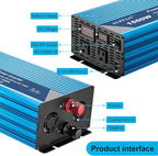 1500W Pure Sine Wave Inverter 12V to 110V with Built-in 5V/2.1A USB Port,Hardwire Terminal, LCD Display,12V DC to 120V AC Converter for Home, RV, Truck (1500W)