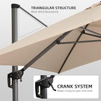 PURPLE LEAF 10' X 13' Patio Umbrella with Base Outdoor Cantilever Rectangle Umbrella Aluminum Offset Umbrella with 360-degree Rotation for Garden Deck Pool Patio Beige