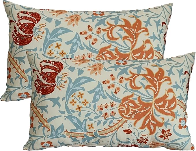 ADLIVWYD Lumbar Pillows for Indoor Outdoor uses,Waterproof Removable Cover with Zipper Outdoor Pillows Set of 2 for Patio Furniture,12×20 Inch (Beige Floral)