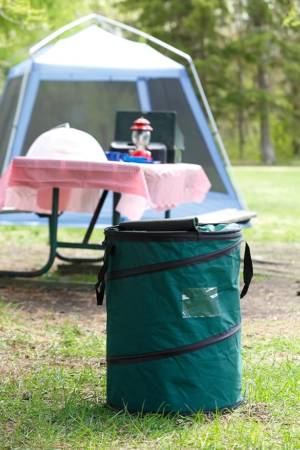 Coghlan's Deluxe Durable Pop-Up Trash Can – Collapsible Garbage Bin with Zippered Lid, Bag Clips, and Anchoring Points for Camping, Home, and Outdoor Use – 29.5 Gallon