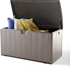 120 Gallon All-Weather Deck Box, Lockable Waterproof Resin Storage with UV Resistance for Patio Furniture, Garden Tools, Pool Accessories (Brown)
