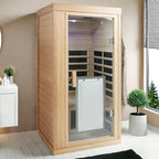 Infrared Sauna for Home One Person Far Infrared Hemlock Standard Indoor Sauna Room with Bluetooth Audio, Reading Light, Natural