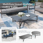 Patio Conversation Set,5 Pcs Metal Outdoor Furniture Set with Aluminum Armrest,3-Seater Sofa,2 Fixed Chairs,Metal Nested Table and 7.1" Extra Thick Cushion,Grey