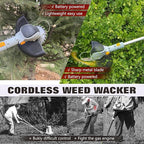 Electric Weed Wacker Eater Cordless Battery Powered, Weed Trimmer 4.0Ah Lightweight No-String with 2 Battery Operated & Wheels, 3 in 1 Stringless Grass Trimmer/Edger/Brush Cutter for Garden Yard Lawn