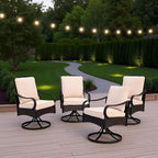PHI VILLA Outdoor Swivel Chairs Set of 4, Heavy Duty Outdoor Metal Wicker Dining Chair with Thickened Cushions, Large All Weather Wrought Iron Patio Chair for Balcony